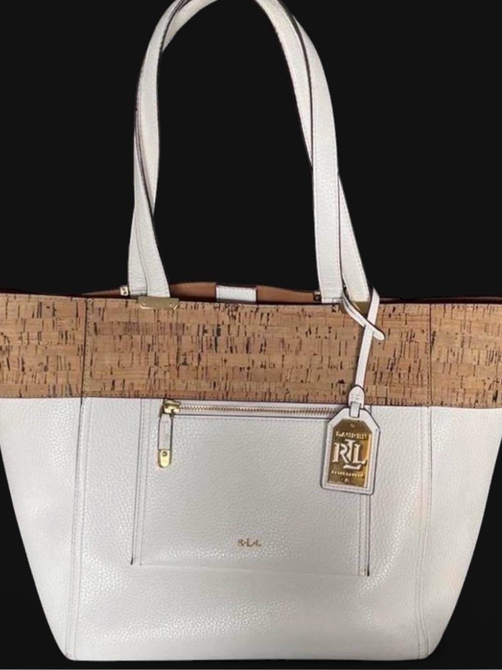 Ralph Lauren White Leather Tote with Cork Trim